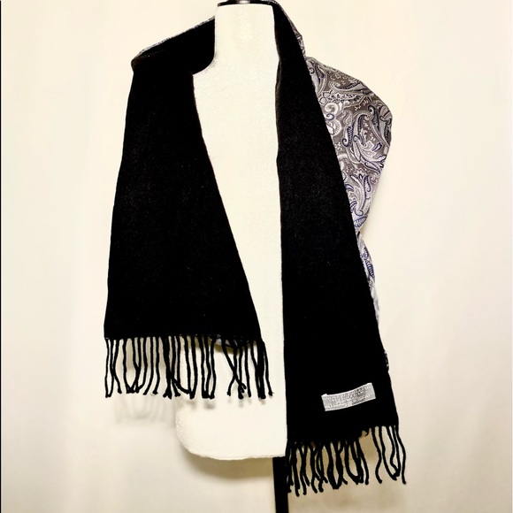 Unisex 100% Pure Silk 100% Wool Geoffrey Beene Classic Scarf Wrap double sided - Picture 5 of 6